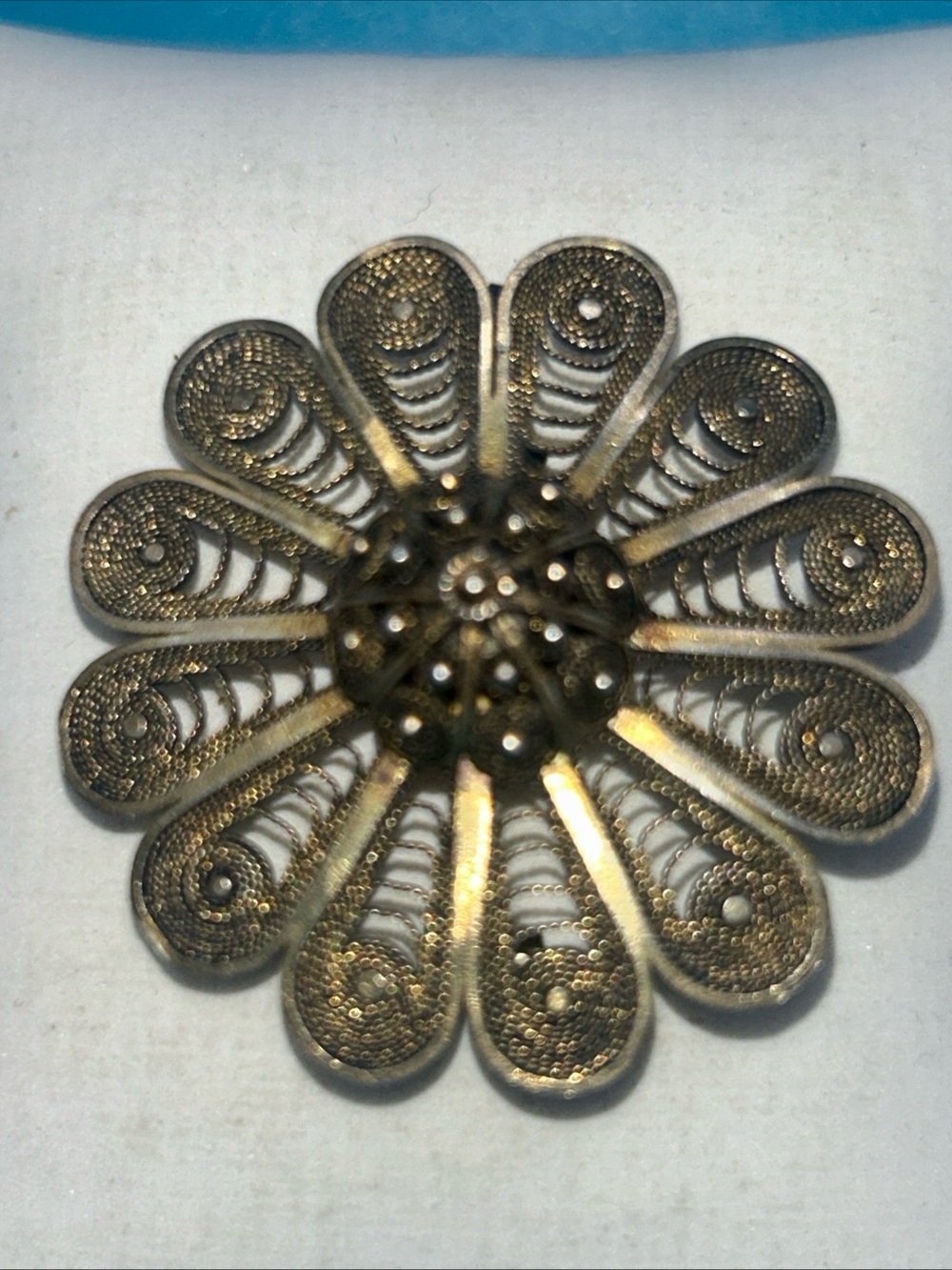 Vtg 925 / W gold wash Yemenite Style Silver Filigree Floral Brooch Pendant